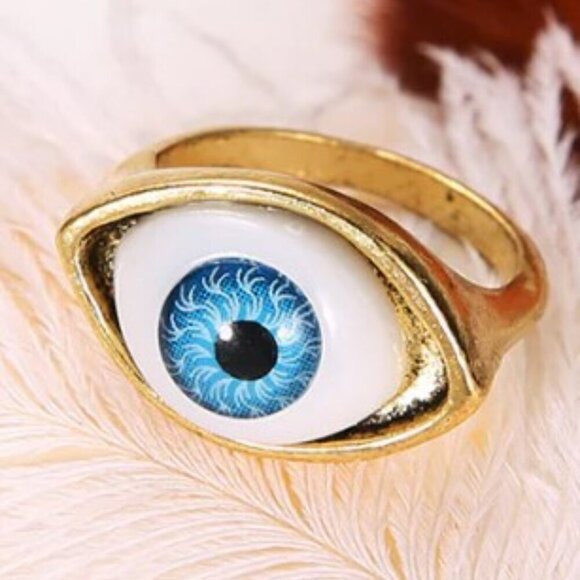 Snake Necklace + Devil Eye Ring- blue eyes + PU Ethnic Coin Purse - Picture 7 of 8